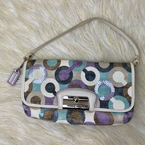 Coach Monogram Vintage Multi Colored-purple Off White Small Bag Rare